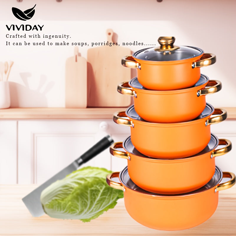 Elegant NonStick Cookware Set GoldHandled Soup Fry Milk Pans