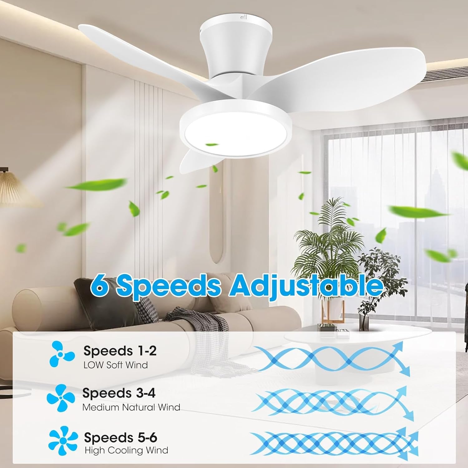Quiet Ceiling Fan with LED Light DC Motor 32 Inch Large Air Volume - Festival Furnish