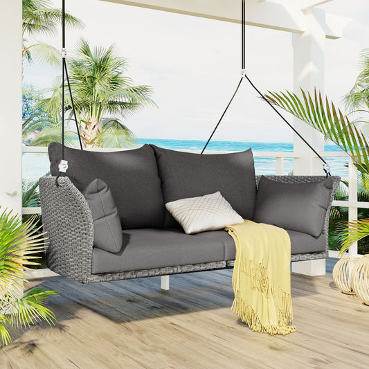 51.9" 2-Person Hanging Seat, Rattan Woven Swing Chair, Porch Swing - Festival Furnish