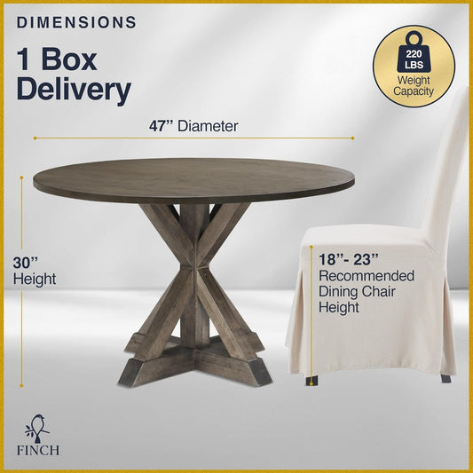 Alfred round Solid Wood Rustic Dining Table for Farmhouse Kitchen Room - Festival Furnish