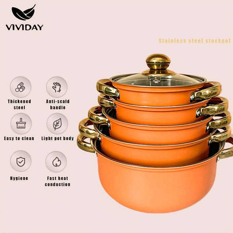 Elegant NonStick Cookware Set GoldHandled Soup Fry Milk Pans