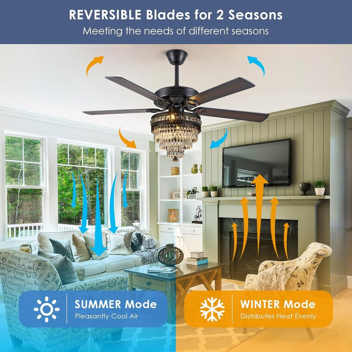 Crystal Ceiling Fan Fandelier with Lights - Modern Outdoor Fans with - Festival Furnish