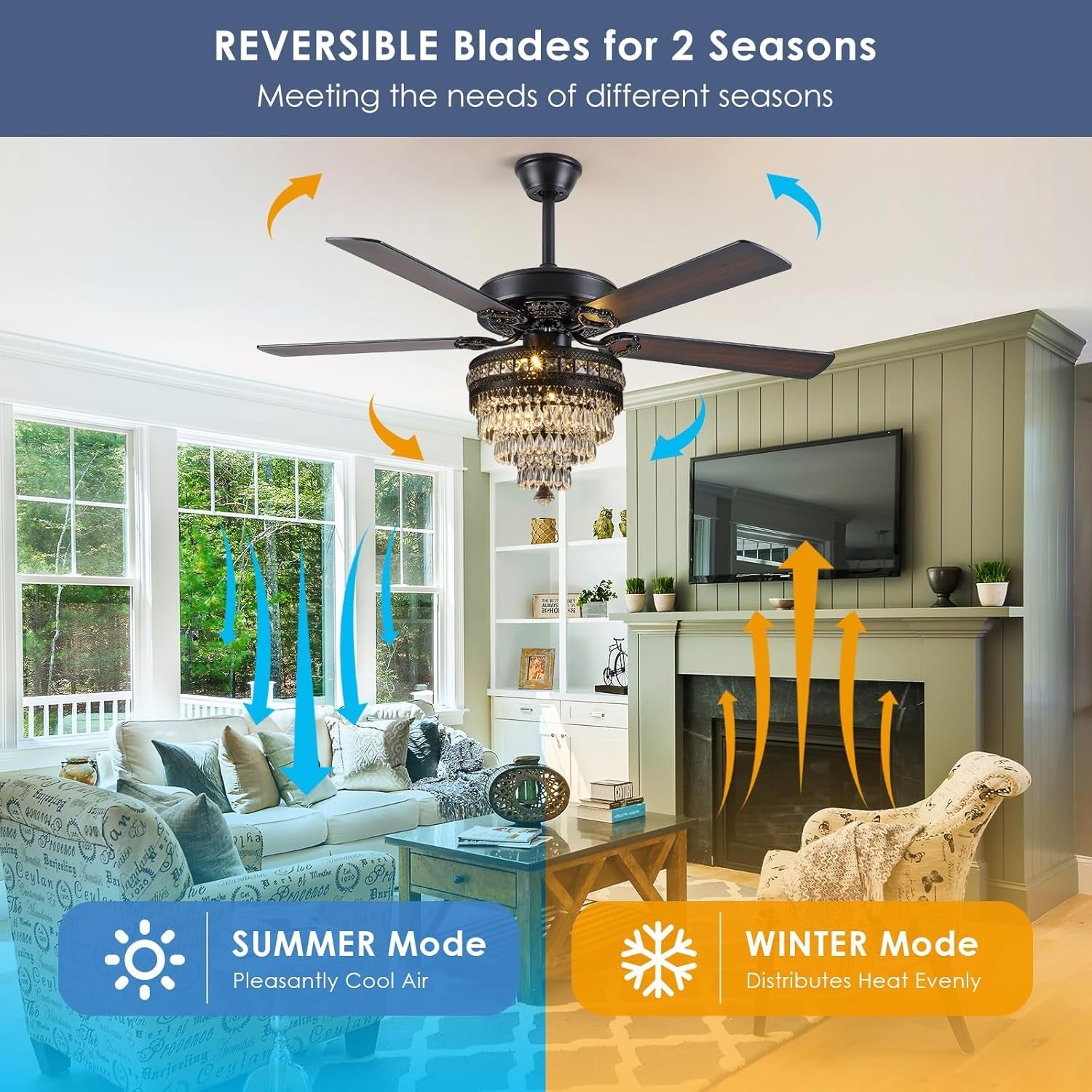Crystal Ceiling Fan Fandelier with Lights - Modern Outdoor Fans with - Festival Furnish