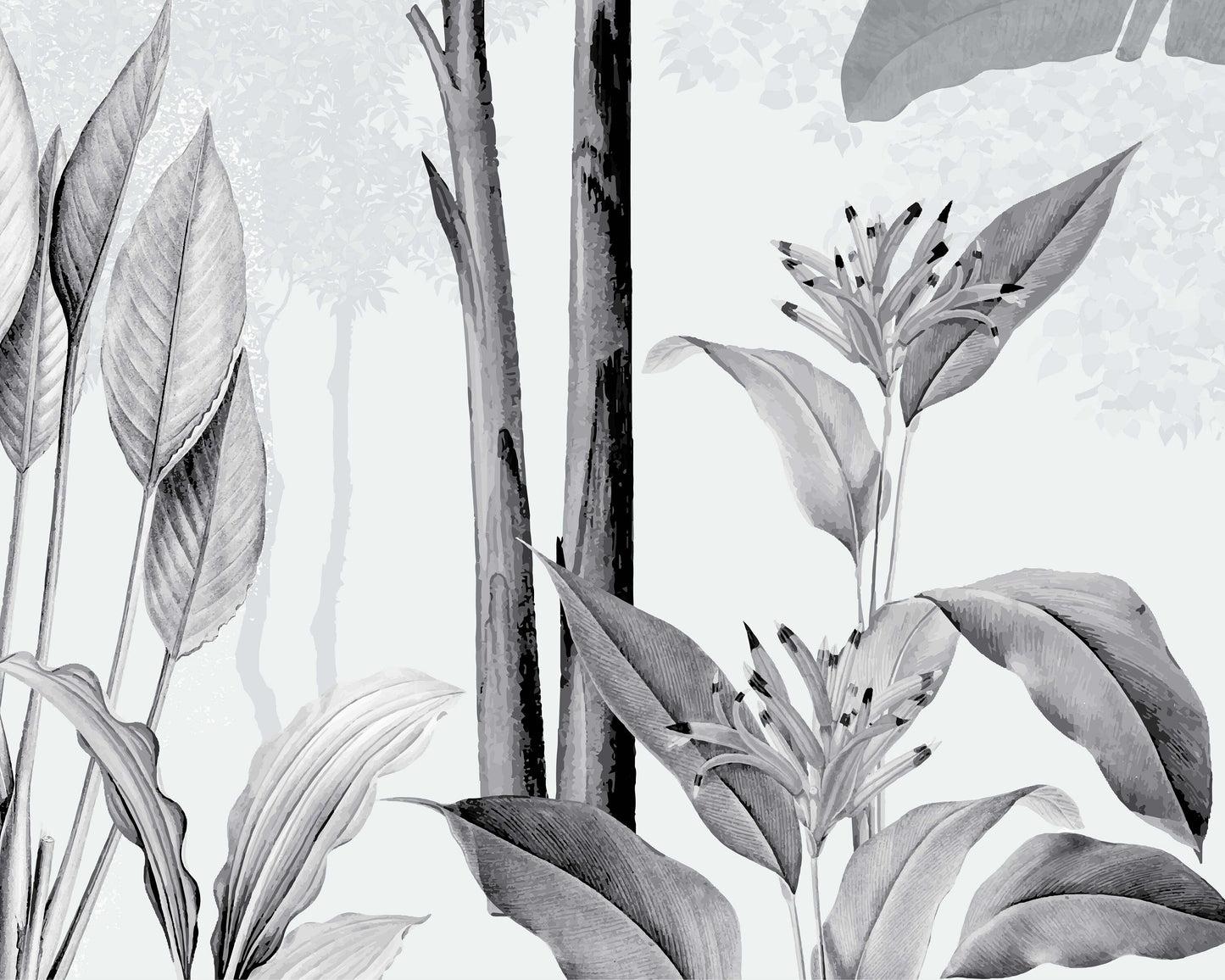 Tropical Jungle Wallpaper-Grey